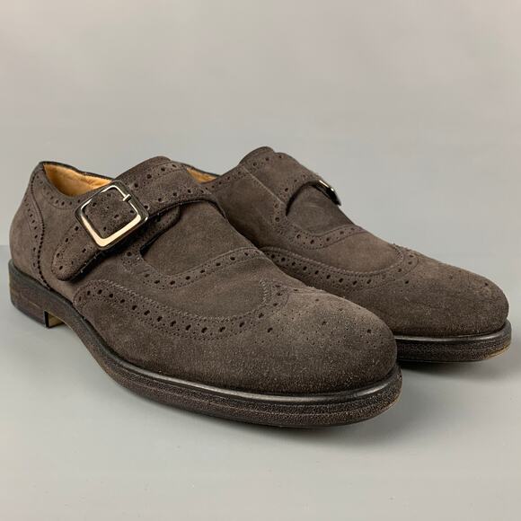 GIORGIO ARMANI Size 11 Brown Perforated Leather Monk Strap Loafers main image 6